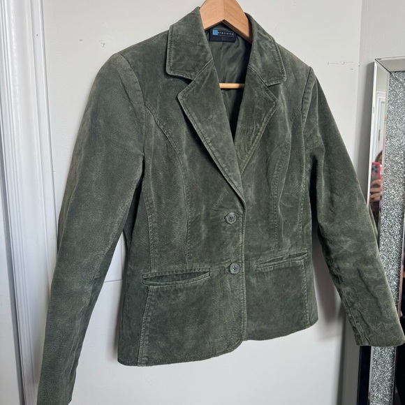 Vintage leather Women's Olive Green Blazer coat M coastal western prairie - Picture 4 of 7
